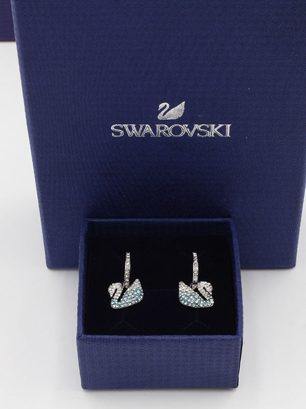 حلق سواروفسكي سوان زركون تركواز لوقو حلق Swarovski فضي