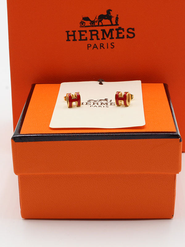 حلق هيرمز صغير حلق HERMES ذهبي احمر