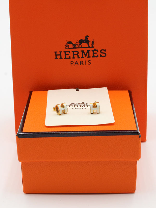 حلق هيرمز صغير حلق HERMES ذهبي ابيض