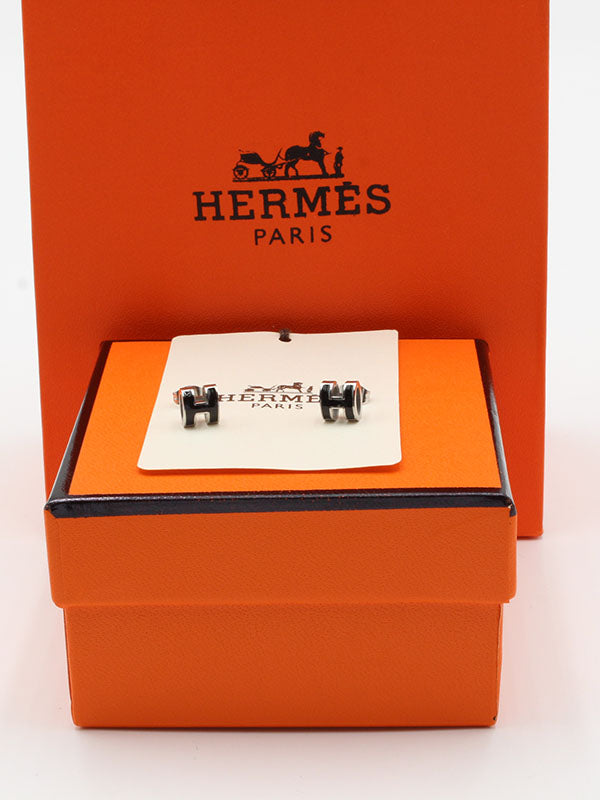 حلق هيرمز صغير حلق HERMES فضي اسود