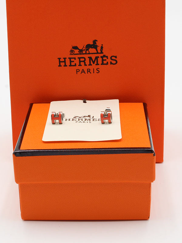 حلق هيرمز صغير حلق HERMES فضي برتقالي