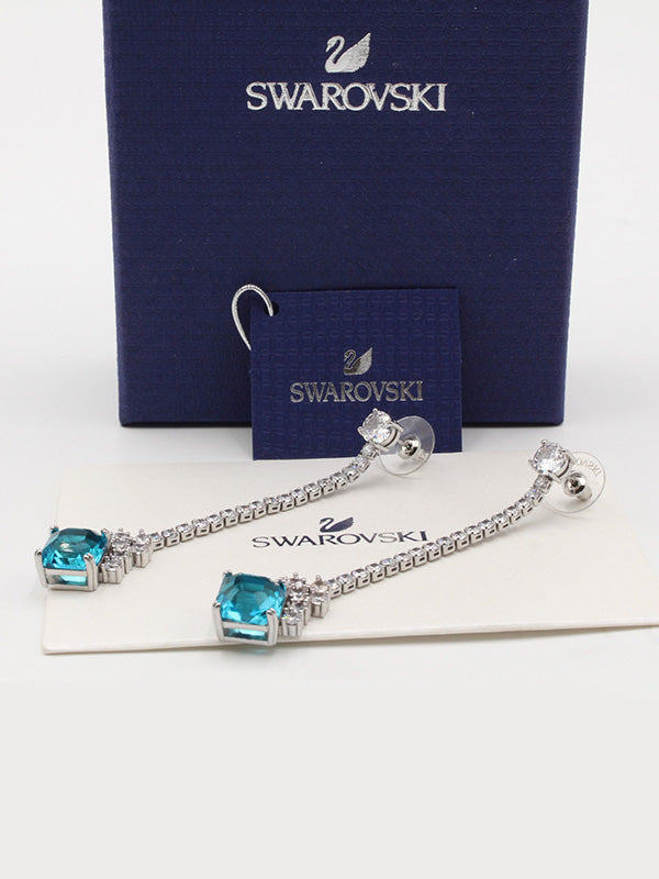 حلق سواروفسكي لونق بيق بلو سكوير حلق Swarovski