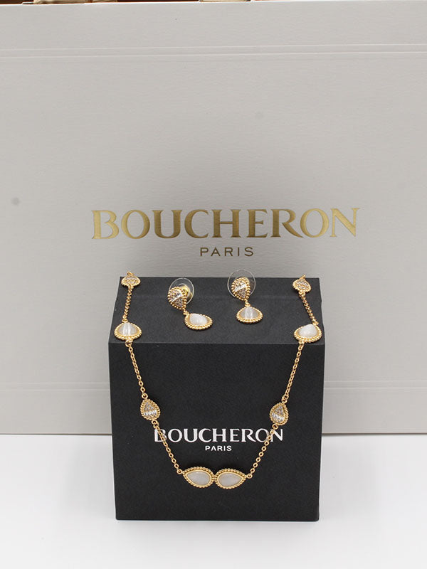 طقم بوشرون ذهبي بصدف ابيض اطقم bucheron ذهبي