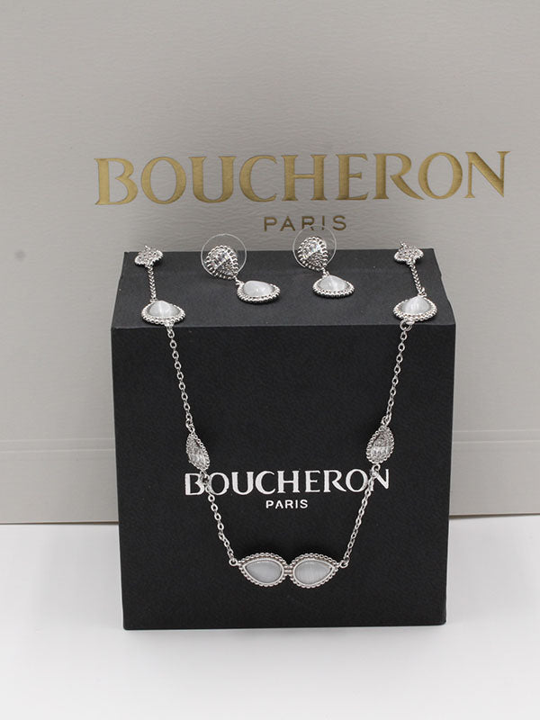 طقم بوشرون ذهبي بصدف ابيض اطقم bucheron فضي
