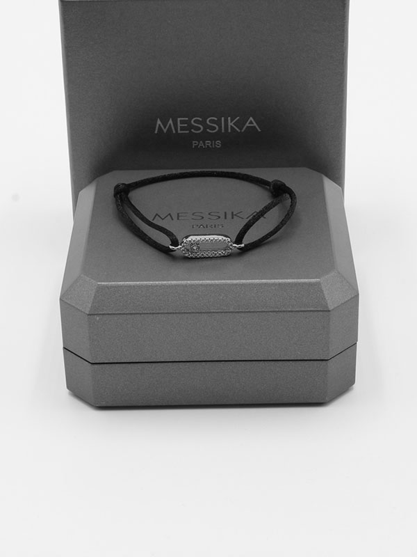 اسواره ميسيكا خيط الجديده لوقو اسواره messika اسود فضي