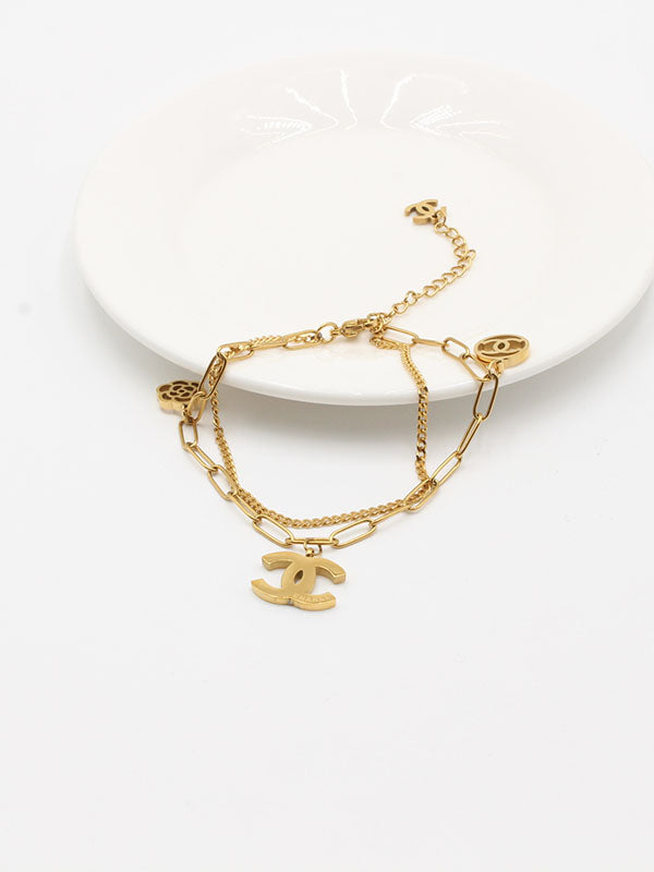 اسوارة شانيل دبل شاين لوقو بيق بندنت اسواره chanel ذهبي