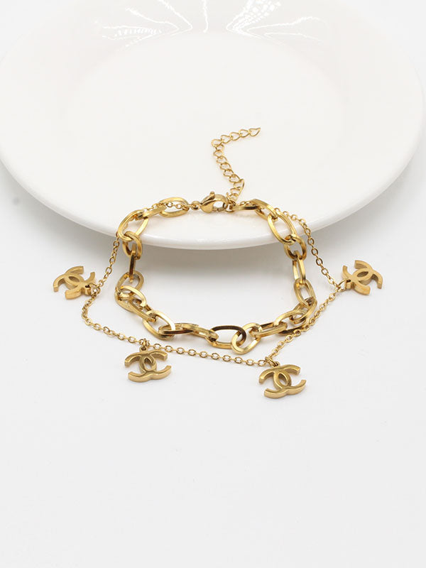 اسوارة شانيل دبل شاين لوقو فايف بندنت اسواره chanel ذهبي