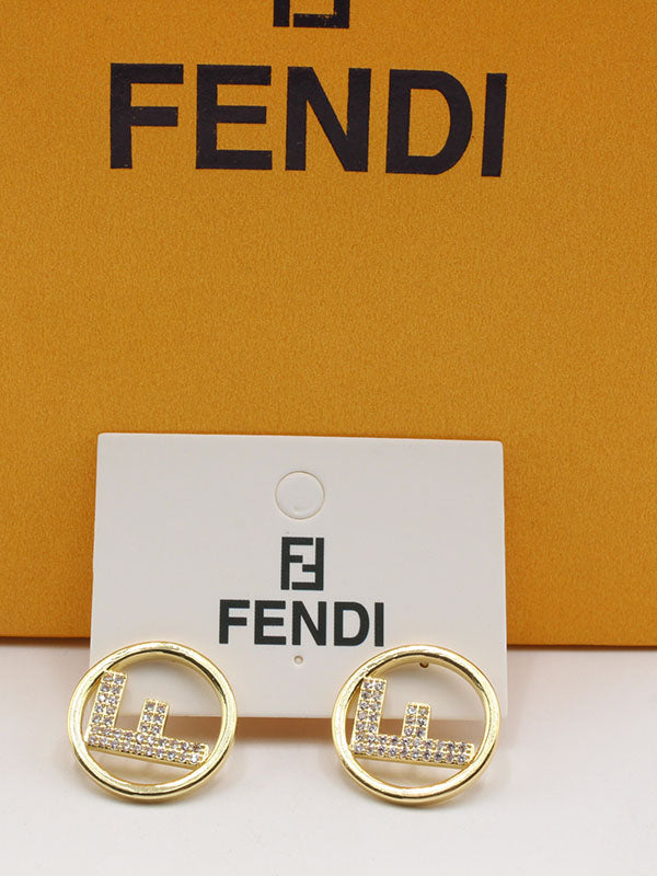 حلق فندي مدور زركون ميتال حلق fendi