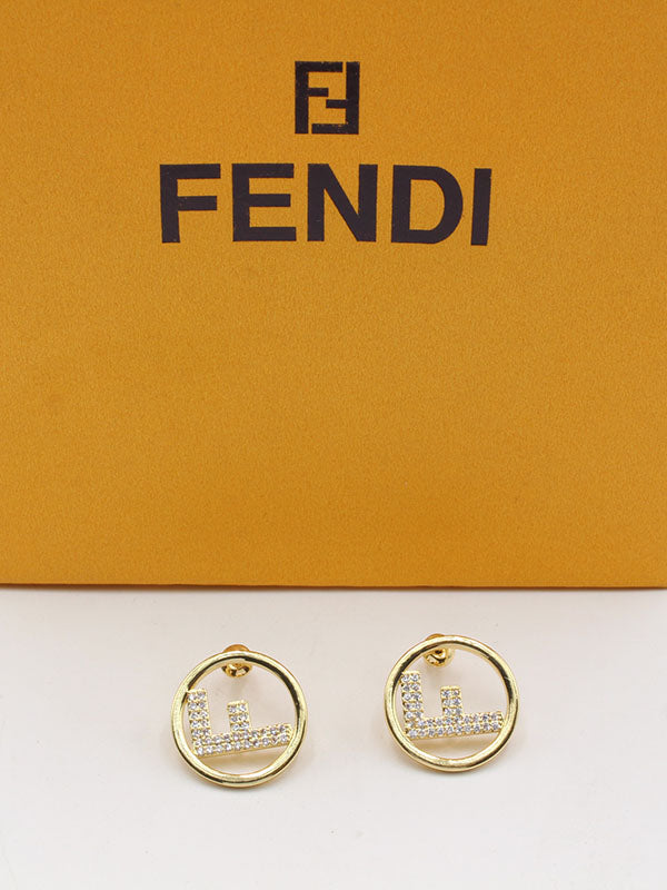 حلق فندي مدور زركون ميتال حلق fendi ذهبي