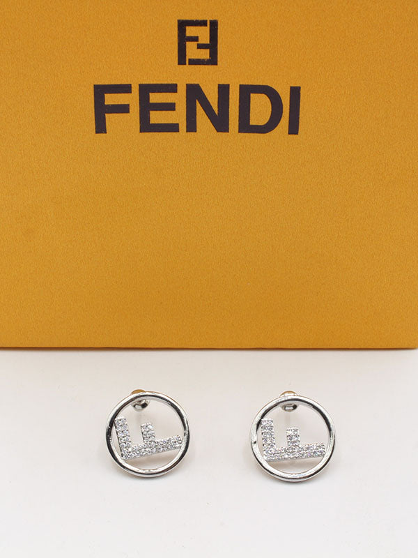 حلق فندي مدور زركون ميتال حلق fendi فضي