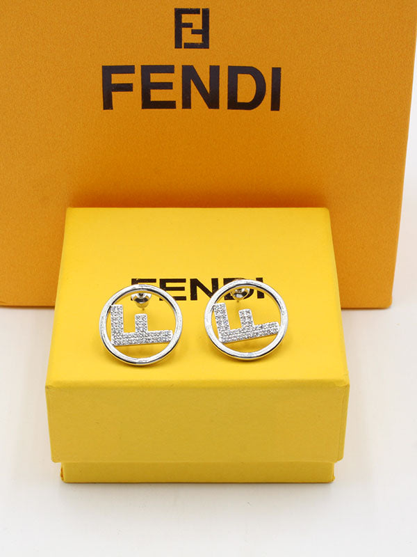 حلق فندي مدور زركون ميتال حلق fendi