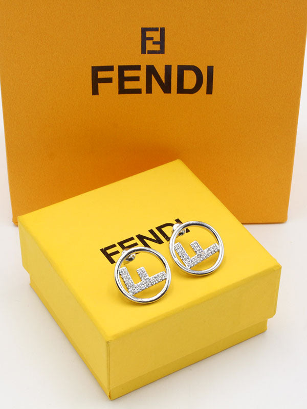 حلق فندي مدور زركون ميتال حلق fendi