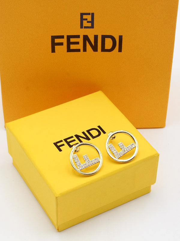 حلق فندي مدور زركون ميتال حلق fendi