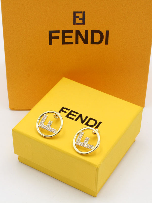 حلق فندي مدور زركون ميتال حلق fendi