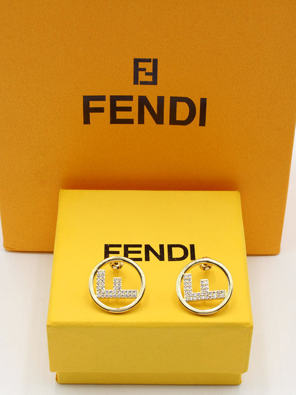 حلق فندي مدور زركون ميتال حلق fendi
