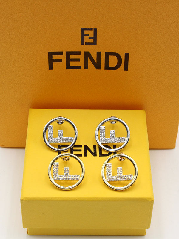حلق فندي مدور زركون ميتال حلق fendi