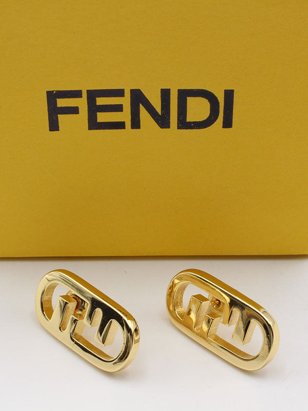 حلق فندي ميتال وسط ذهبي حلق fendi