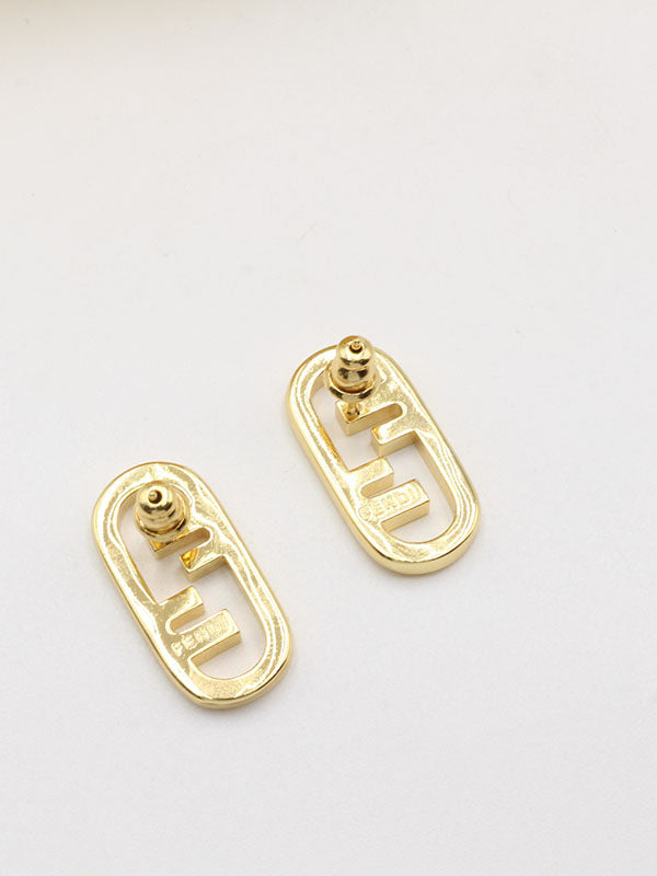 حلق فندي ميتال وسط ذهبي حلق fendi