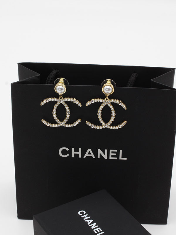 حلق شانيل لولو كبير بيق ستون حلق chanel ذهبي