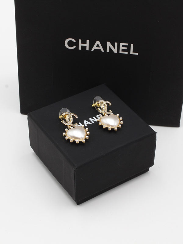 حلق شانيل هارت لولو كريستال حلق chanel ذهبي