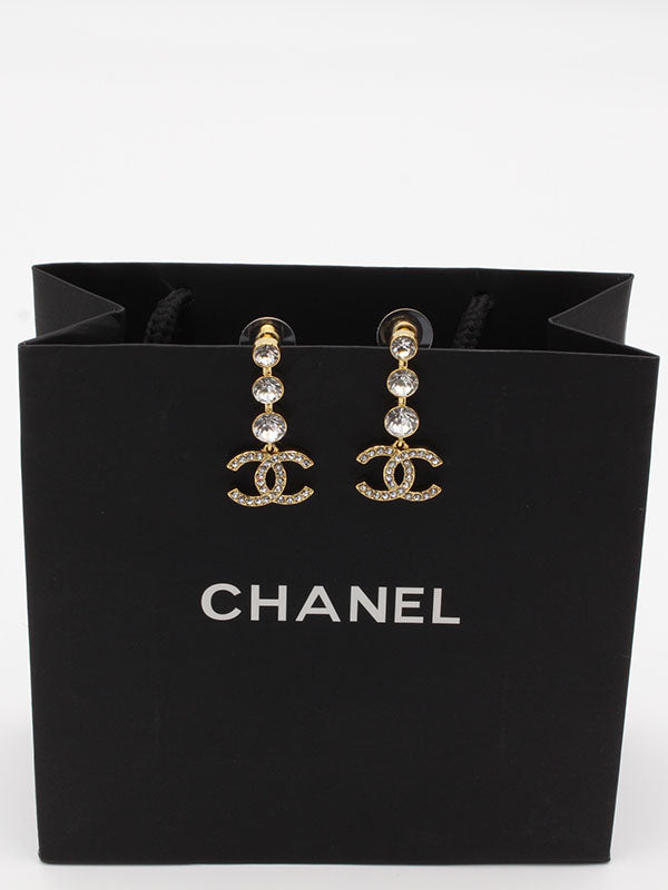 حلق شانيل كريستال طويل حلق chanel ذهبي