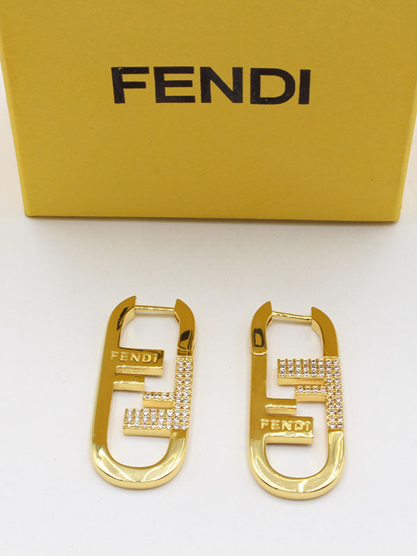 حلق فندي ميتال زركون ذهبي حلق fendi
