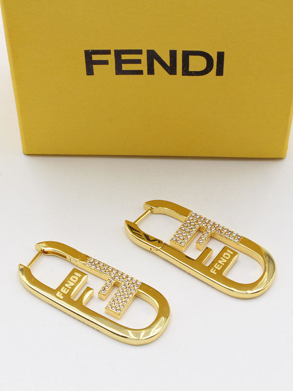 حلق فندي ميتال زركون ذهبي حلق fendi