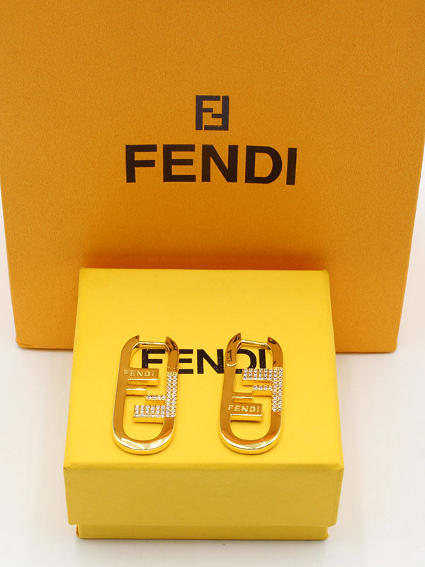 حلق فندي ميتال زركون ذهبي حلق fendi