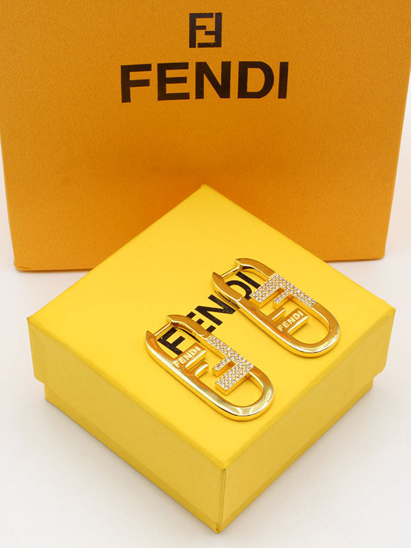 حلق فندي ميتال زركون ذهبي حلق fendi