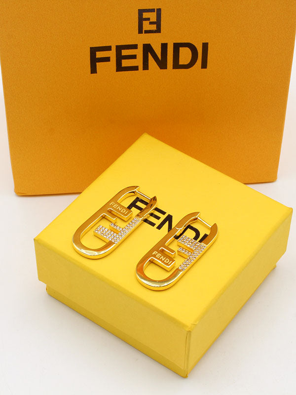 حلق فندي ميتال زركون ذهبي حلق fendi
