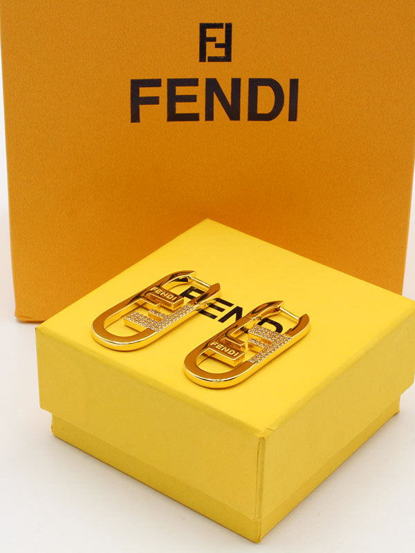 حلق فندي ميتال زركون ذهبي حلق fendi