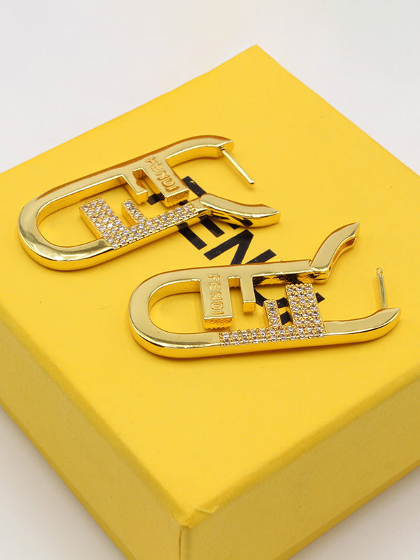 حلق فندي ميتال زركون ذهبي حلق fendi ذهبي