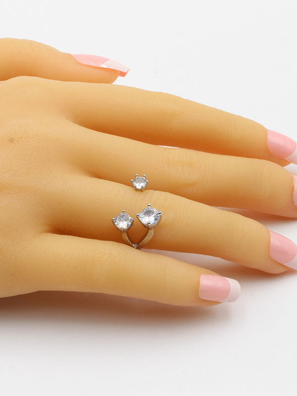 خاتم زركون ثري ستونز فضي خواتم jewel