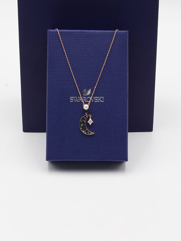 سلسال سواروفسكي هلال كريستال روز قولد سلسال Swarovski روز قولد