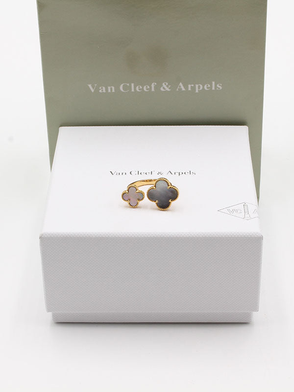 خاتم فان كليف وردتين حجر ملون خواتم van cleef رمادي