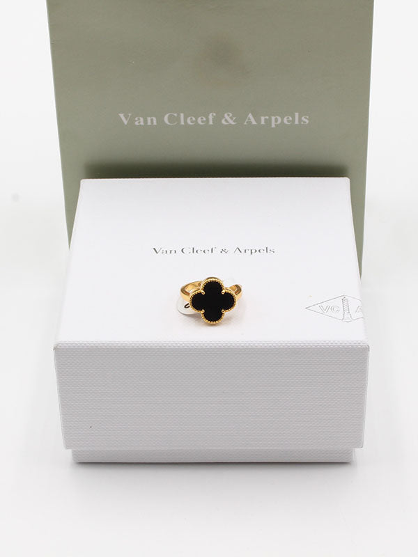 خاتم فان كليف وردة وسط لوقو خواتم van cleef اسود ذهبي 6
