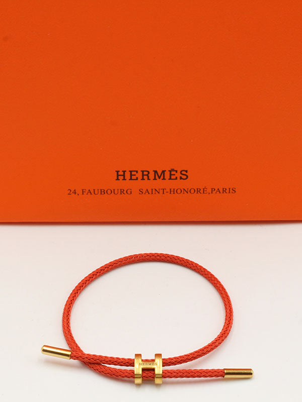 اسوارة هيرمز جلد اسود لوقو اسواره HERMES برتقالي
