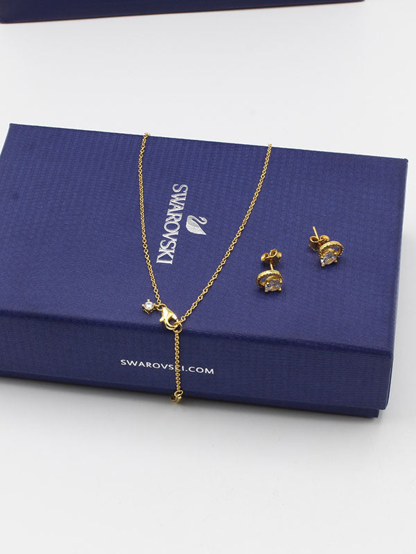 طقم سواروفسكي 2 قطع ذهبي اطقم Swarovski