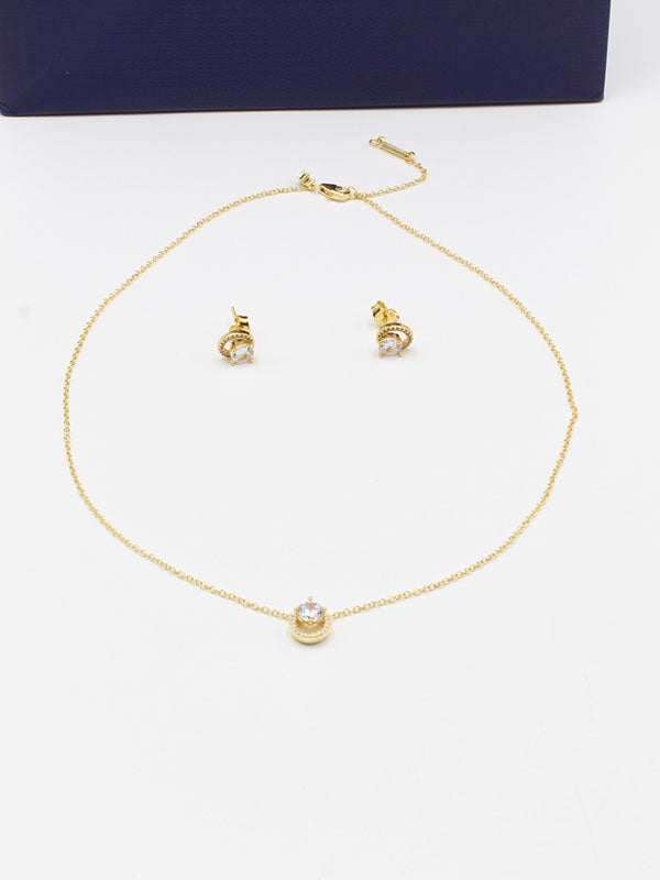 طقم سواروفسكي 2 قطع ذهبي اطقم Swarovski ذهبي
