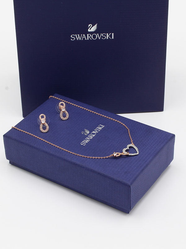 طقم سواروفسكي 2 قطع قلب روز قولد اطقم Swarovski