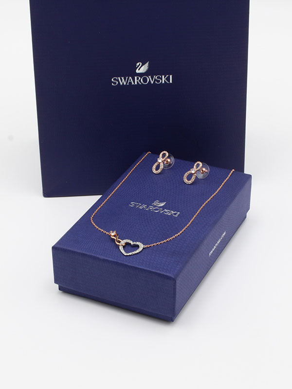 طقم سواروفسكي 2 قطع قلب روز قولد اطقم Swarovski