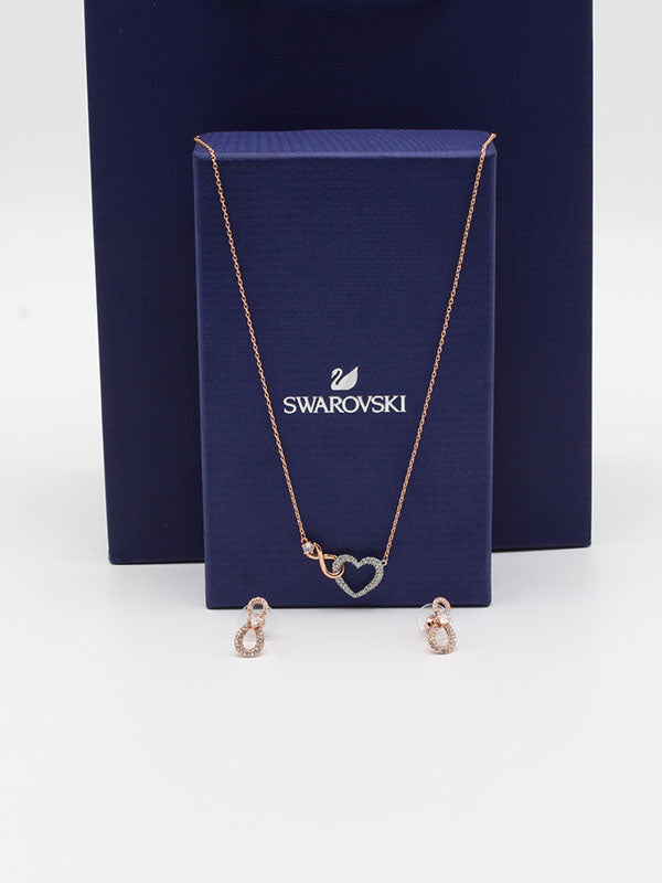 طقم سواروفسكي 2 قطع قلب روز قولد اطقم Swarovski روز قولد