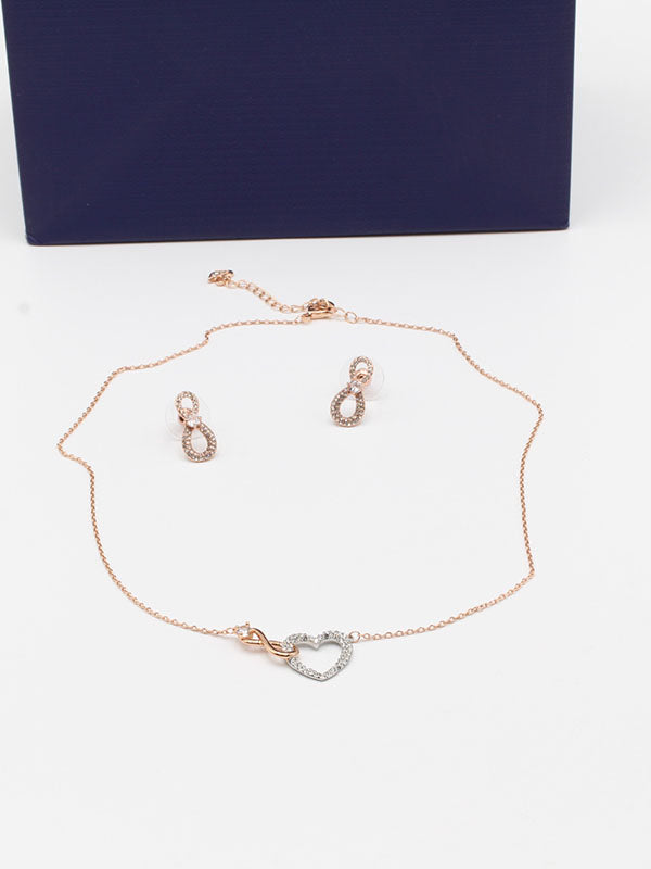 طقم سواروفسكي 2 قطع قلب روز قولد اطقم Swarovski