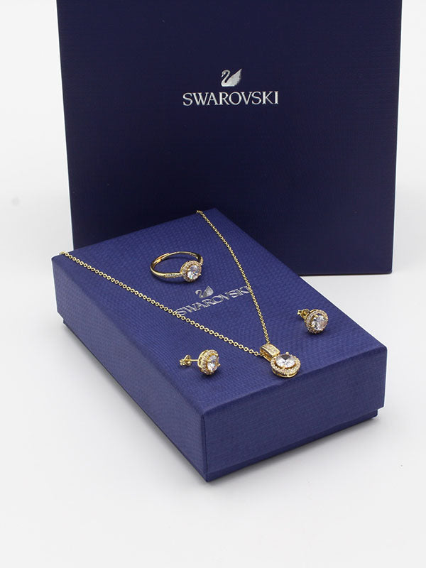 طقم سواروفسكي 3 قطع اطقم Swarovski ذهبي