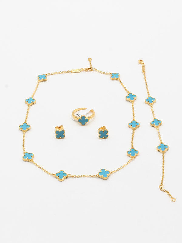 طقم فان كليف ورود صغيره شيل اطقم van cleef تركواز ذهبي 6