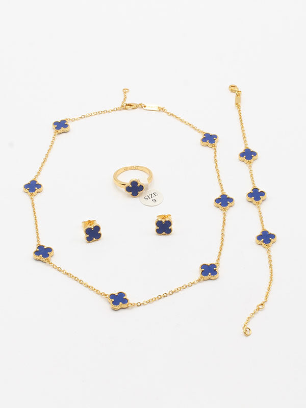 طقم فان كليف ورود صغيره شيل اطقم van cleef ازرق ذهبي 6