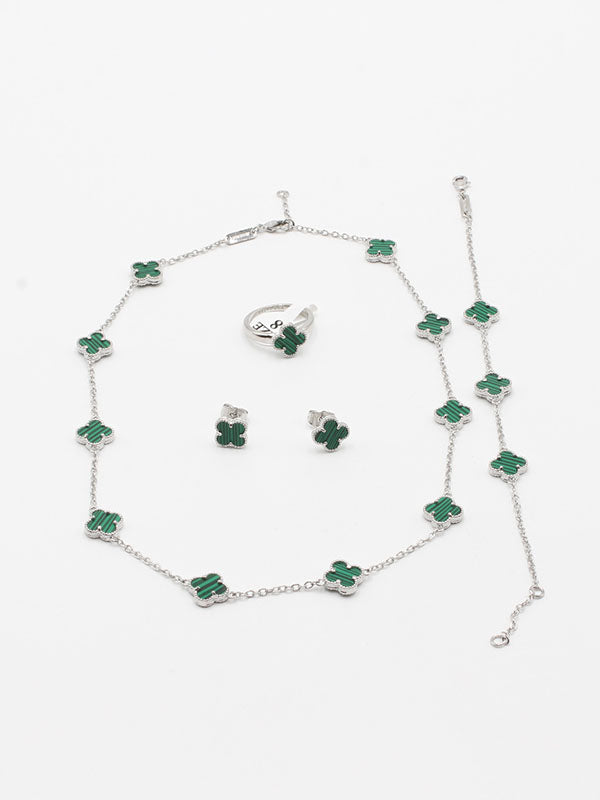 طقم فان كليف ورود صغيره شيل اطقم van cleef اخضر فضي 6