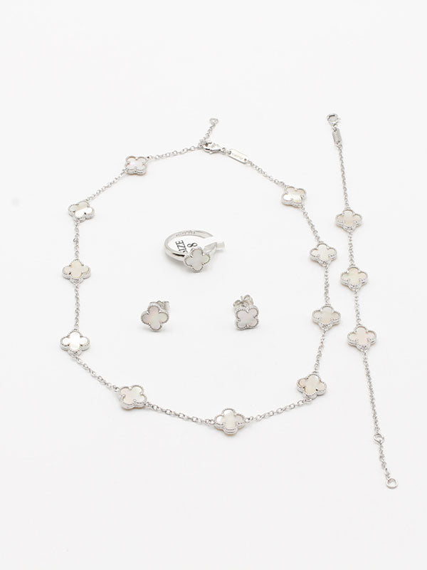 طقم فان كليف ورود صغيره شيل اطقم van cleef ابيض فضي 6