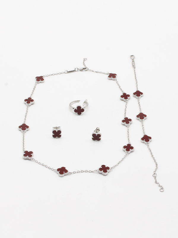 طقم فان كليف ورود صغيره شيل اطقم van cleef عنابي فضي 6