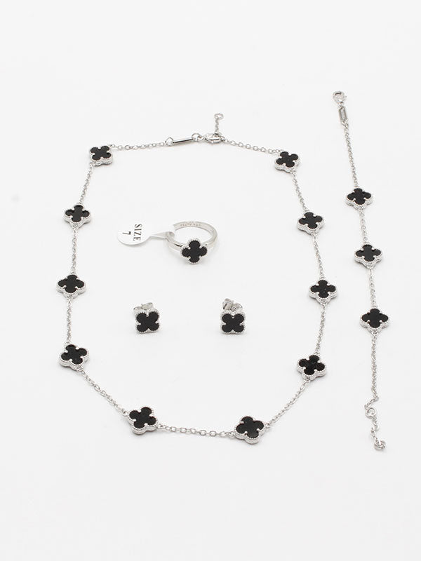 طقم فان كليف ورود صغيره شيل اطقم van cleef اسود فضي 6